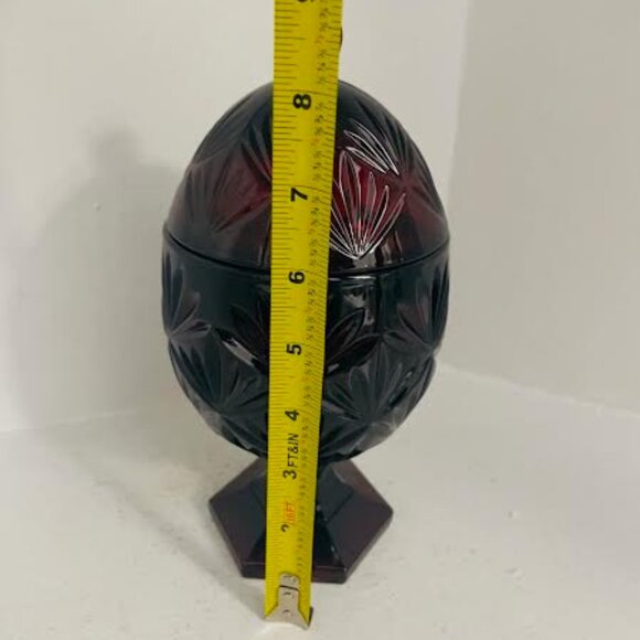 French Red Pedestal Egg-shaped Candy Dish, Ruby Red Candy Dish, Luminarc France - Picture 8 of 12